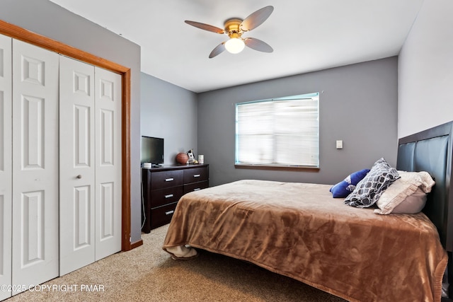 2247 Reo Dr, Effort, PA 18330 - bedroom featuring light carpet, a closet, and a ceiling fan
