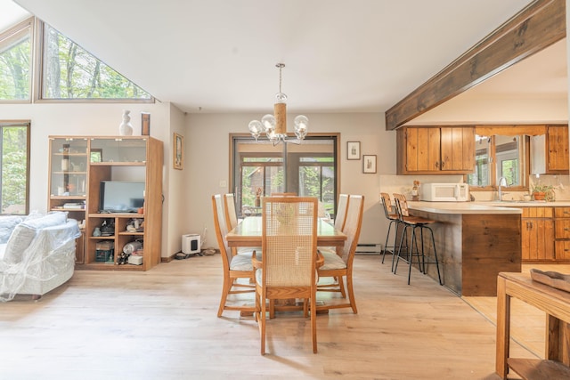 65 Maplewood Rd, Lake Harmony, PA 18624 - dining space featuring healthy amount of natural light, a chandelier, and light wood-style flooring