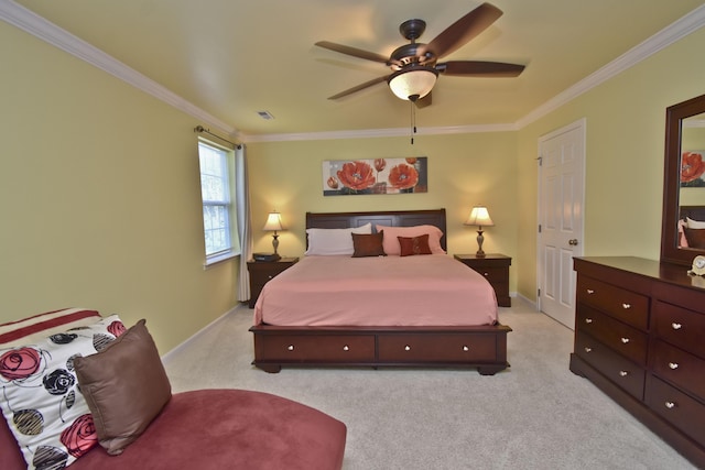 1785 Big Ridge Dr, East Stroudsburg, PA 18302 - bedroom featuring ornamental molding, light carpet, and a ceiling fan