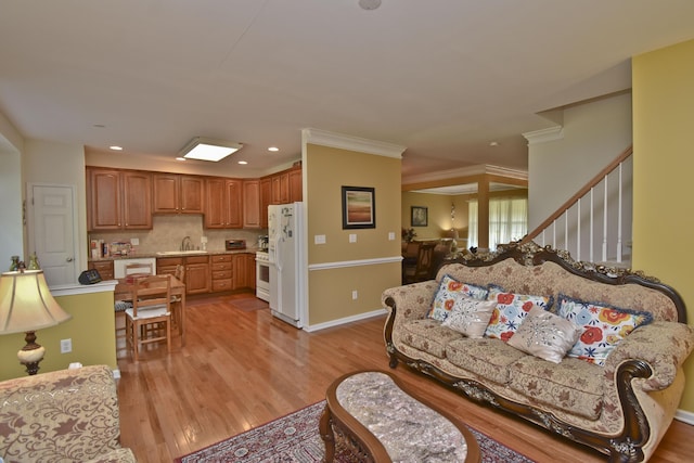 1785 Big Ridge Dr, East Stroudsburg, PA 18302 - living room with crown molding, light wood-style flooring, and recessed lighting