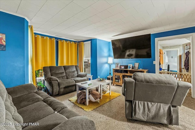 living room featuring carpet floors