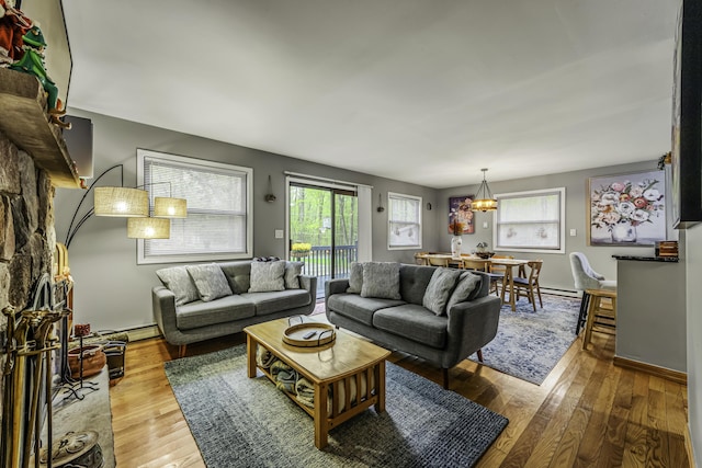 268 Outer Dr, Pocono Lake, PA 18347 - living area featuring plenty of natural light, wood finished floors, and a chandelier