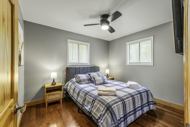 268 Outer Dr, Pocono Lake, PA 18347 - bedroom with wood-type flooring, a ceiling fan, and baseboards