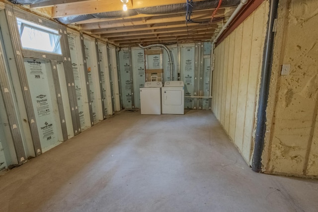 basement featuring washer and dryer