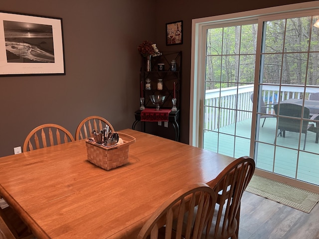 dining space featuring wood finished floors