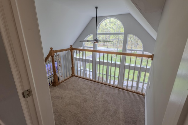 detailed view of carpet floors and ceiling fan
