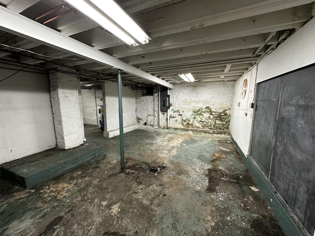 unfinished basement featuring electric panel