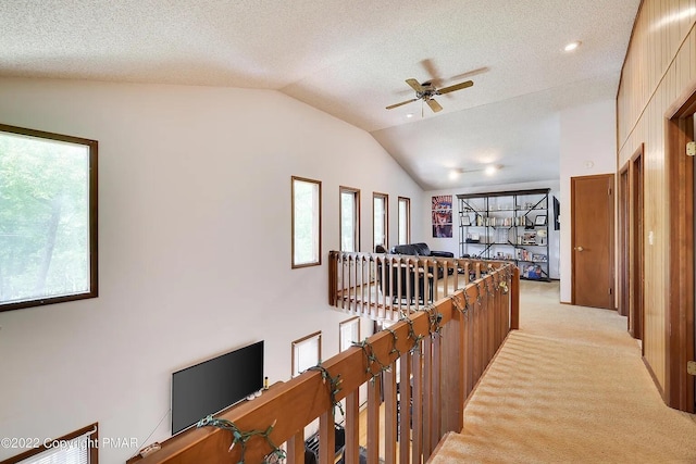 138 Banbury Dr, Bushkill, PA 18324 - hall with lofted ceiling, plenty of natural light, light carpet, and a textured ceiling