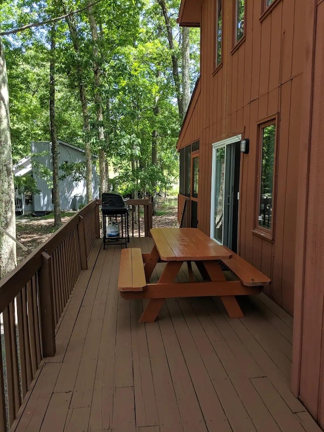 138 Banbury Dr, Bushkill, PA 18324 - wooden terrace with outdoor dining area and area for grilling