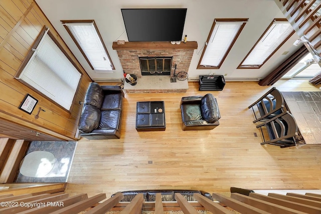 138 Banbury Dr, Bushkill, PA 18324 - unfurnished living room with wood finished floors and a fireplace
