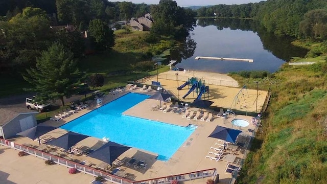 138 Banbury Dr, Bushkill, PA 18324 - community pool featuring a water view and a wooded view