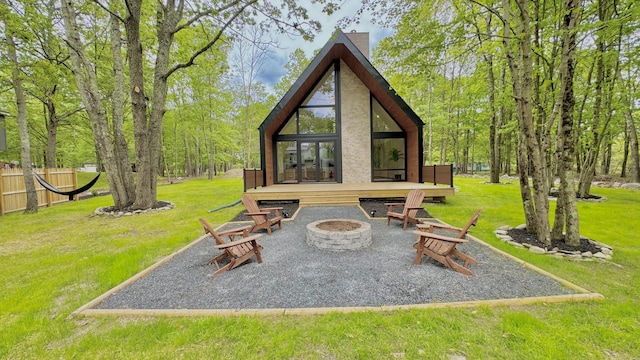 2154 Valleyview Dr, Bushkill, PA 18324 - view of patio / terrace with a fire pit and a wooden deck
