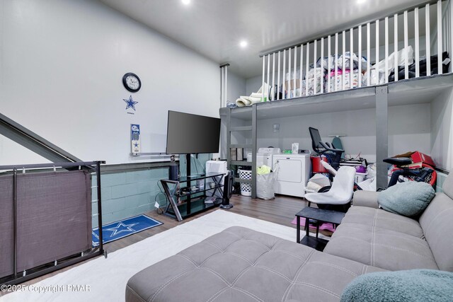 living room with hardwood / wood-style floors