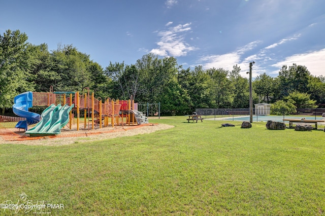 view of yard featuring a playground