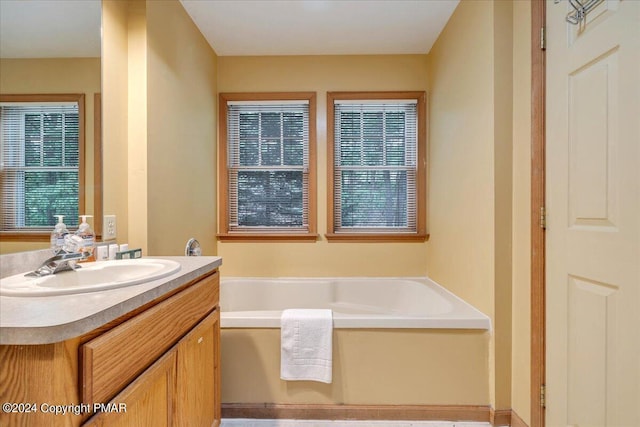 bathroom featuring vanity and a bath