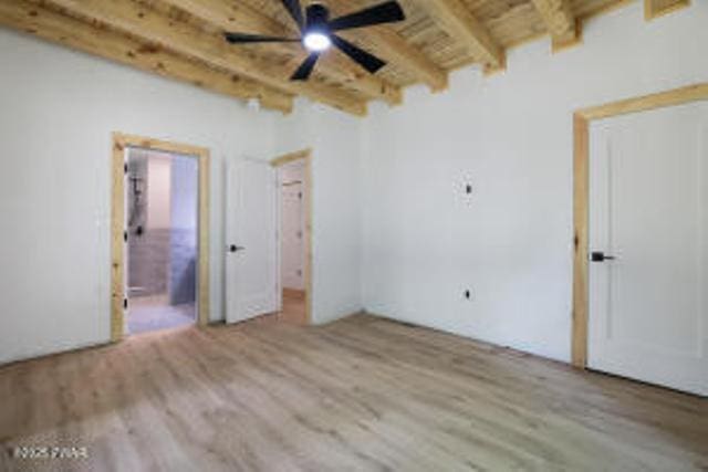 118 Eagle Rock Rd, Lackawaxen, PA 18435 - unfurnished room with wood finished floors, a ceiling fan, and a wooden ceiling with exposed beams