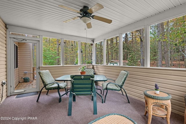 sunroom / solarium with ceiling fan