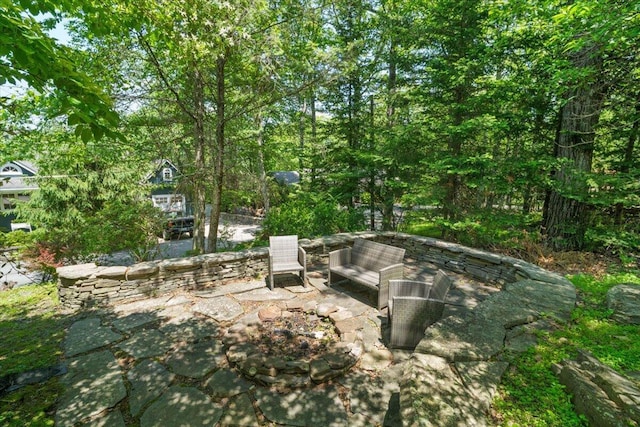 2135 Laurel Rd, Buck Hill Falls, PA 18323 - view of yard with a patio area and an outdoor fire pit