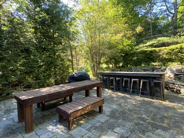 2135 Laurel Rd, Buck Hill Falls, PA 18323 - view of patio featuring a forest view