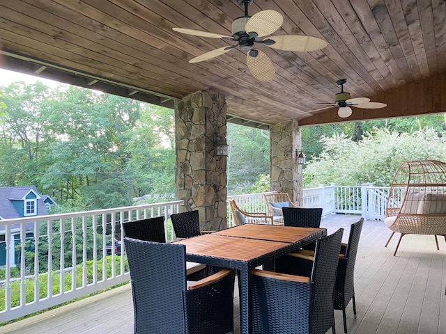 2135 Laurel Rd, Buck Hill Falls, PA 18323 - wooden terrace featuring outdoor dining space and a ceiling fan