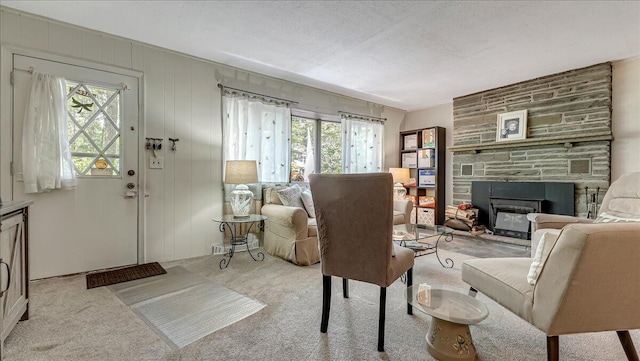 2125 Sassafras Ln, Kunkletown, PA 18058 - carpeted living room with a fireplace