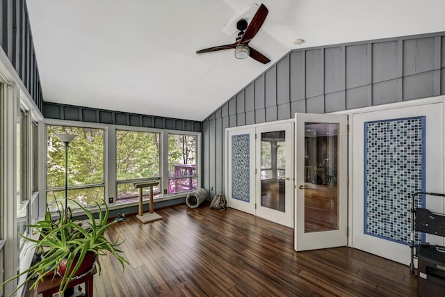 183 White Heron Lake Dr, East Stroudsburg, PA 18302 - sunroom / solarium with french doors, vaulted ceiling, wood finished floors, and a wooden deck