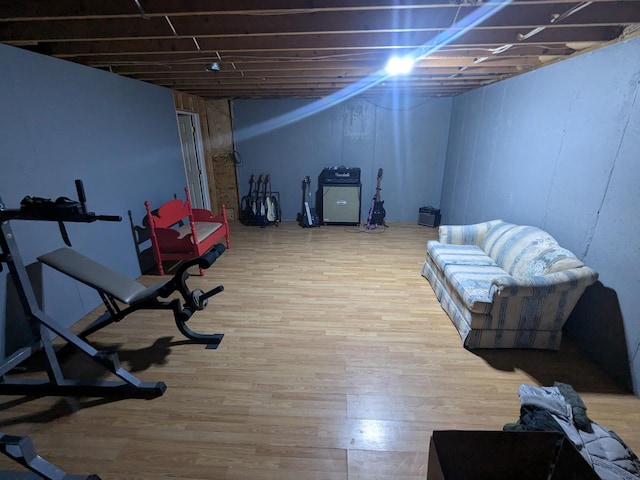 basement featuring wood finished floors