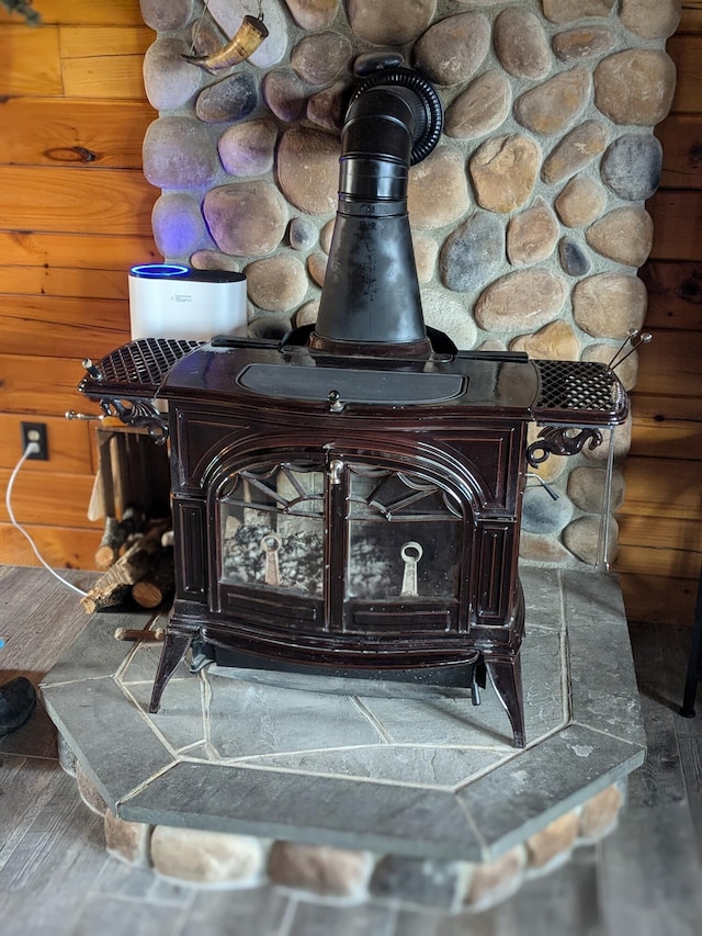 room details with a wood stove