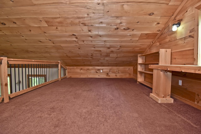 2115 Upper Smith Gap Rd, Saylorsburg, PA 18353 - bonus room with lofted ceiling, carpet flooring, wooden walls, and wooden ceiling