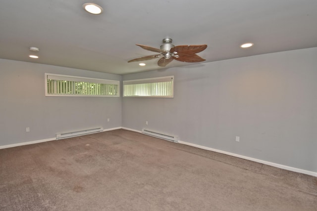 2115 Upper Smith Gap Rd, Saylorsburg, PA 18353 - unfurnished room featuring baseboard heating, ceiling fan, carpet, and recessed lighting