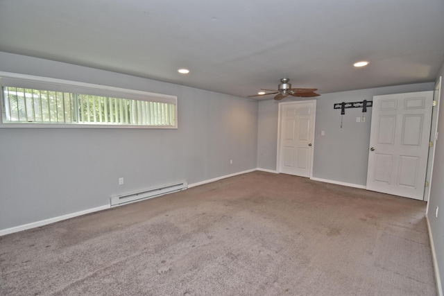 2115 Upper Smith Gap Rd, Saylorsburg, PA 18353 - carpeted empty room with baseboard heating, ceiling fan, and recessed lighting