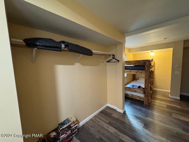 spacious closet with dark wood-style floors