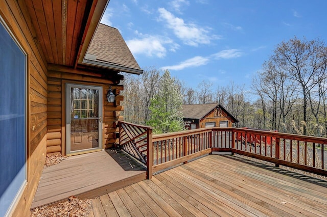 14 E Point Rd, Albrightsville, PA 18210 - wooden deck with an outdoor structure