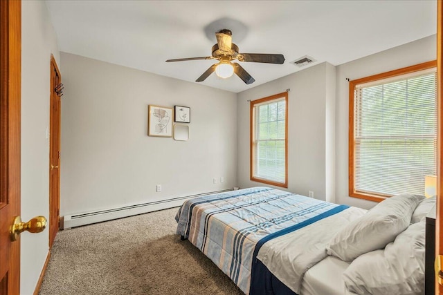 392 Hemlock Dr, Tobyhanna, PA 18466 - carpeted bedroom featuring baseboard heating and ceiling fan