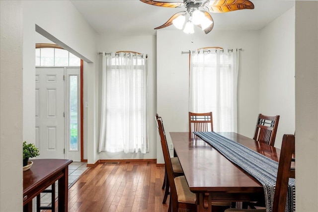 392 Hemlock Dr, Tobyhanna, PA 18466 - dining space with a ceiling fan and light wood finished floors