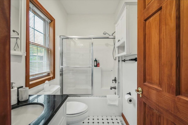392 Hemlock Dr, Tobyhanna, PA 18466 - full bath with toilet, vanity, combined bath / shower with glass door, and tile patterned floors