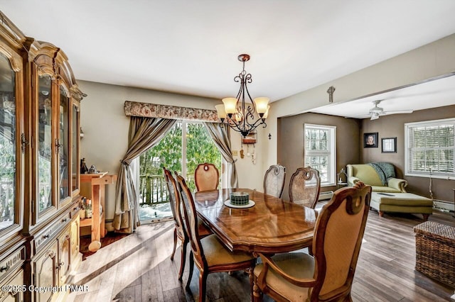 dining area with a chandelier and hardwood / wood-style floors