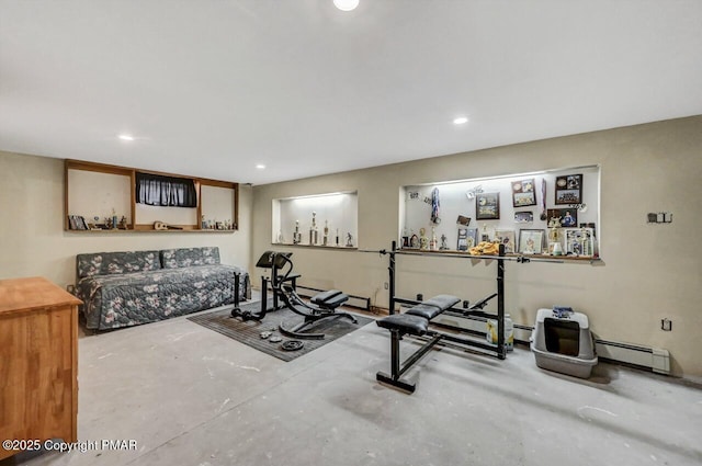 workout area with a baseboard radiator