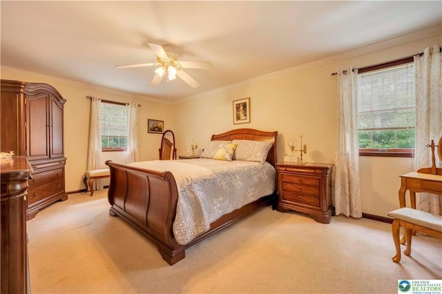 536 Mcilhaney Rd, Stroudsburg, PA 18360 - bedroom featuring light carpet, ornamental molding, and ceiling fan