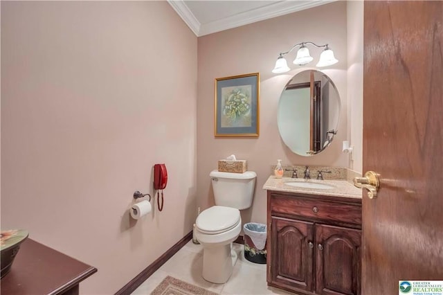 536 Mcilhaney Rd, Stroudsburg, PA 18360 - half bath featuring ornamental molding, vanity, and tile patterned floors