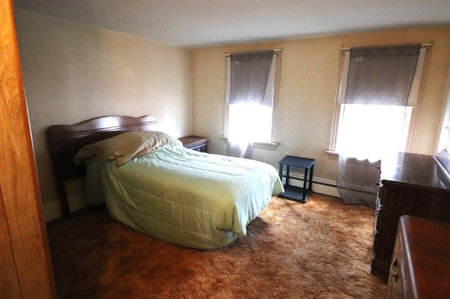 bedroom with carpet and baseboard heating