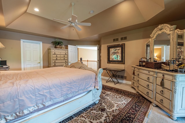 49 Central Dr, Easton, PA 18045 - bedroom with light carpet, a raised ceiling, recessed lighting, baseboards, and a ceiling fan
