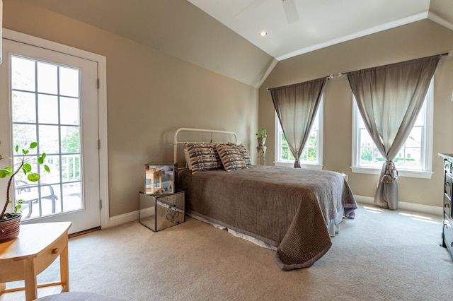 49 Central Dr, Easton, PA 18045 - bedroom with lofted ceiling, baseboards, light colored carpet, ceiling fan, and recessed lighting