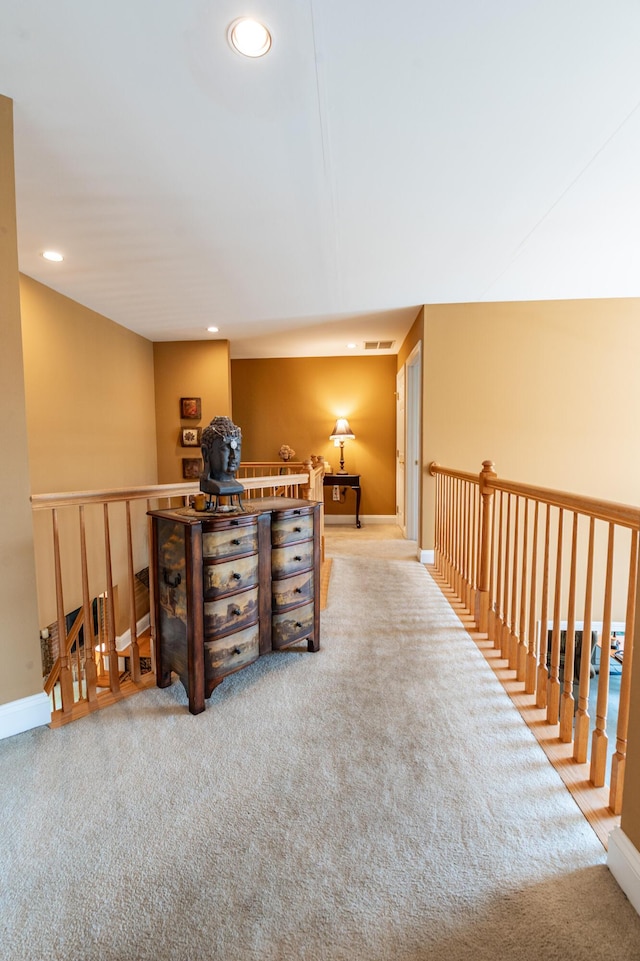 49 Central Dr, Easton, PA 18045 - hallway featuring carpet flooring, recessed lighting, baseboards, and an upstairs landing