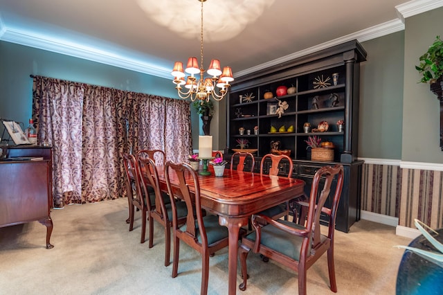 49 Central Dr, Easton, PA 18045 - carpeted dining area with ornamental molding, a chandelier, and wallpapered walls