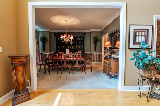 49 Central Dr, Easton, PA 18045 - dining room with a chandelier, ornamental molding, baseboards, and wood finished floors