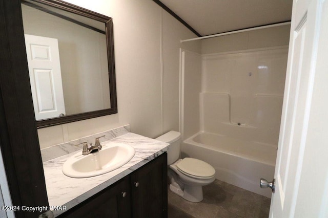 full bathroom with toilet,  shower combination, and vanity