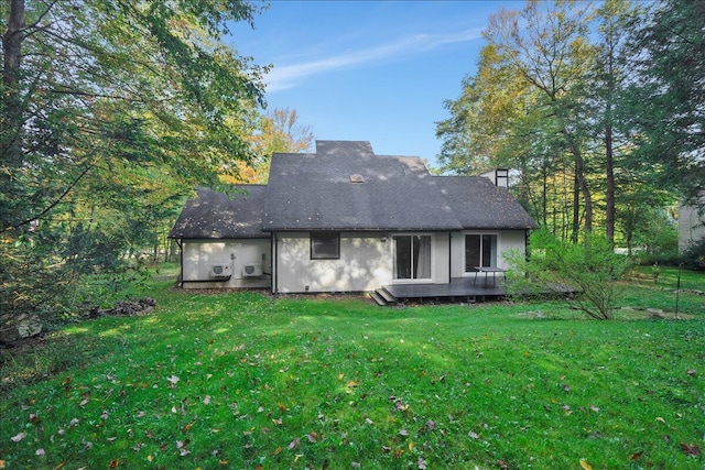 5266 Beechwood Rd, Blakeslee, PA 18610 - back of house with a wooden deck, a yard, and a chimney
