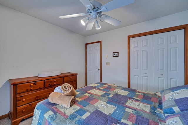 bedroom featuring a ceiling fan and a closet