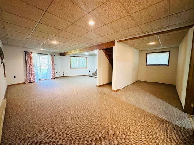 2383 Eagle Path, Bushkill, PA 18324 - below grade area with a paneled ceiling, carpet flooring, plenty of natural light, and recessed lighting